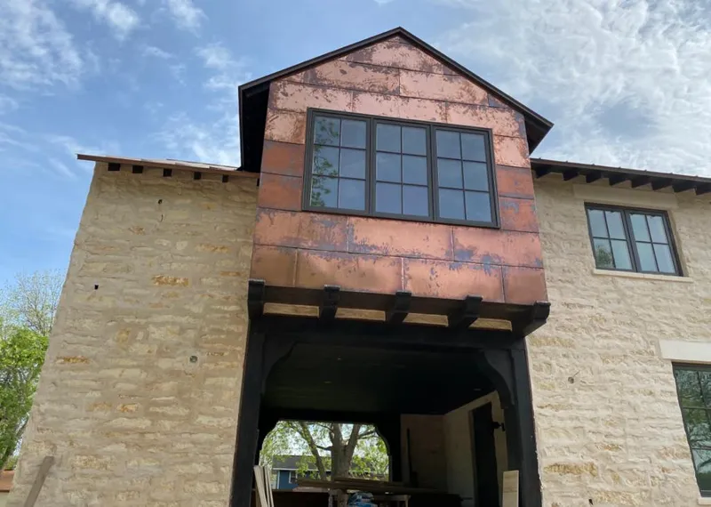 Copper metal panel facade on a stone building for Metal Roof Coating in Holmdel